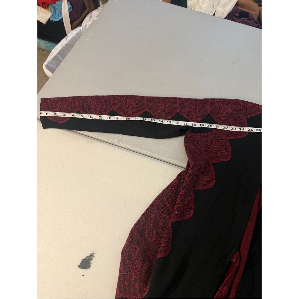 Chico's Open-Front Black Cardigan with Wine Red Patterned Accents 2 NWT - Picture 7 of 10